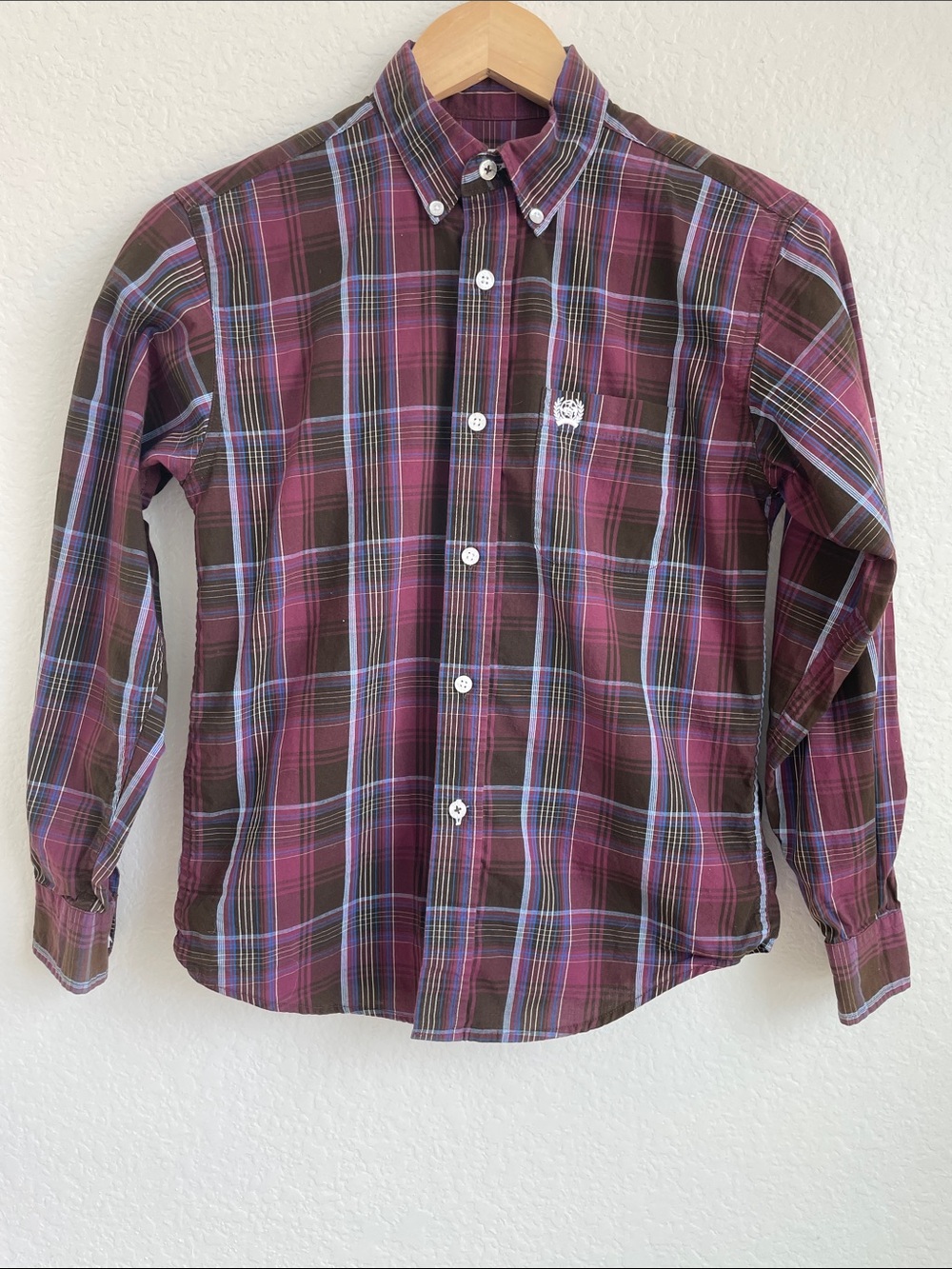 Cinch Kids Plaid Button-Down Shirt in Burgundy, Brown and Blue